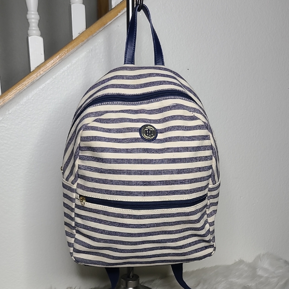 Tommy Hilfiger Striped Navy White Backpack New